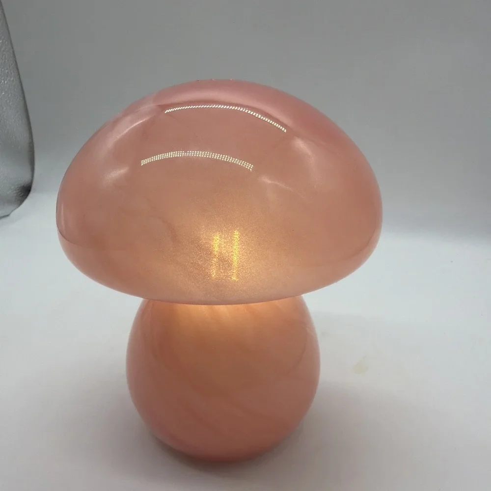 Pink Mushroom Lamp ,Ceramic, Battery Operated, 6 Inches Tall